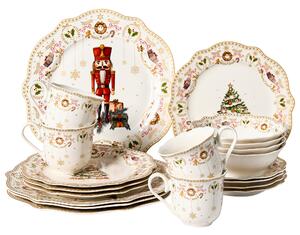 20-dielna sada jedálenského riadu biela porcelánový riad pre 4 osoby taniere a šálky vianočný motív
