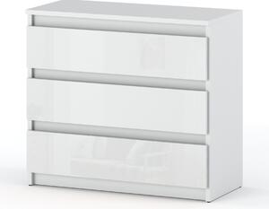 STIV Möbel | Komoda Biely Mat/Biely Lesk 80x33,5x71,5 cm | 3 zásuvky | Moderný dizajn | Lesklé čelá