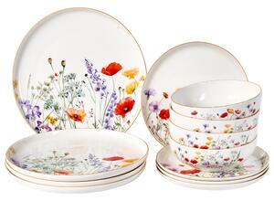 12-dielna sada jedálenského riadu biela porcelánový riad pre 4 osoby taniere a misky kvetinový motív