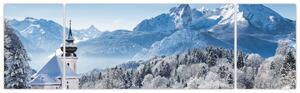 Kostol v horách - obraz zimnej krajiny (Obraz 170x50cm)