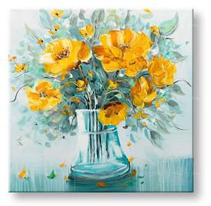 Maľovaný obraz na stenu Kvety vo váze — žltá kytica 70×70 cm - 70×70 cm / Klasický 2 cm