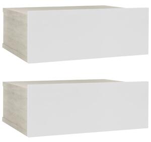 800317 Floating Nightstands 2 pcs White and Sonoma Oak 40x30x15 cm Chipboard
