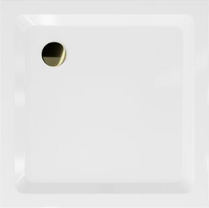 Mexen SLIM - Štvorcová sprchová vanička 80x80x5cm + zlatý sifón, biela, 40108080G