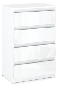STIV Möbel | Komoda so 4 zásuvkami | Biely mat / Biely lesk | 60 cm | moderný & bezúchytkový dizajn | do obývačky a spálne