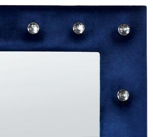 Stojacie zrkadlo modrý zamatový rám 50 x 150 cm akrylové sklo ozdobné kamienky dekoratívny rám glamour dizajn