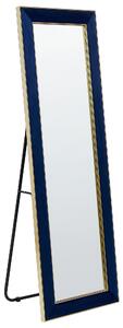 Stojacie zrkadlo modrý zamatový rám 50 x 150 cm so stojanom dekoratívny rám glamour dizajn