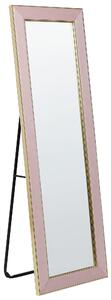 Stojacie zrkadlo ružový zamatový rám 50 x 150 cm so stojanom dekoratívny rám glamour dizajn