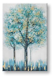Maľovaný obraz Stromy 80×120 cm — abstraktná krajinka v tyrkysovej a zlatej - 80×120 cm / Premium 4 cm