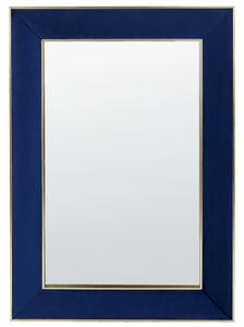 Nástenné zrkadlo modrý zamatový rám 50 x 70 cm dekoratívny rám glamour dizajn závesné háčiky