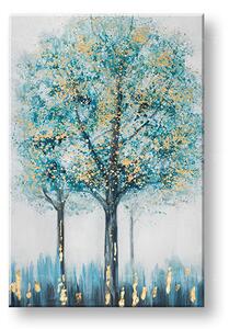 Maľovaný obraz Stromy 80×120 cm — abstraktná krajinka v tyrkysovej a zlatej - 80×120 cm / Premium 4 cm