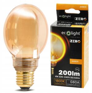 ECOLIGHT Dekoratívna LED žiarovka E27 4W 200lm G80 Amber Retro - rada ZERO