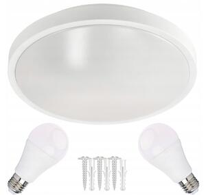 BERGE Okrúhle biele prisadené stropné svietidlo N/T 2x E27 + 2x LED žiarovka