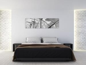 Čiernobiely obraz plachetnica (Obraz 170x50cm)