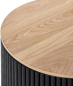 Konferenčný stolík svetlé drevo a čierna MDF kaučukové drevo okrúhly 70 cm s úložným priestorom moderný dizajn