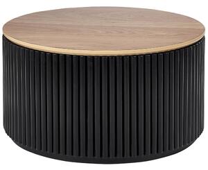 Konferenčný stolík svetlé drevo a čierna MDF kaučukové drevo okrúhly 70 cm s úložným priestorom moderný dizajn