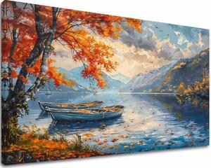 Obraz krajiny na plátne Jesenné listy pri jazere | dokončené rukou umelca - 40x60 cm