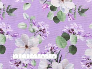 Biante Dekoračná obliečka na vankúš s lemom PML-044 Kvety magnólie na fialovom 45 x 45 cm