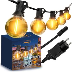 BERGE LED záhradná girlanda - svetelná reťaz - 20m - 60x žiarovka G40 - 230V