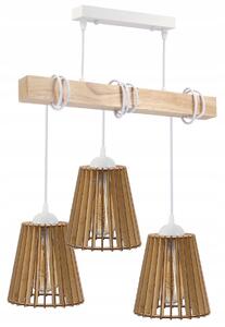 BERGE LED závesné stropné svietidlo biely drevený trám 3xE27 Drevený kužeľový luster