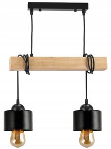 BERGE LED závesné stropné svietidlo drevený trám 2xE27 Luster Loft Cup Black