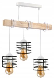 BERGE LED závesné stropné svietidlo, drevené, biele, 3xE27, loft pružina