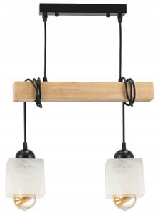 BERGE LED závesné stropné svietidlo, drevený trám, 2xE27, Luster Milk Cube