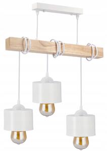 BERGE LED závesné stropné svietidlo, drevený trám, 3xE27, kovový kelímok - biely
