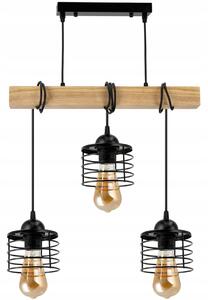BERGE LED závesné stropné svietidlo, drevený trám, 3xE27, loft pružina
