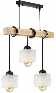BERGE LED závesné stropné svietidlo, drevený trám, 3xE27, loft, mliečna kocka