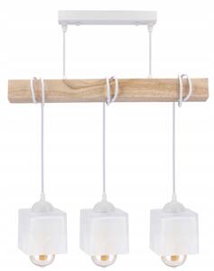 BERGE LED závesné stropné svietidlo, drevený trám, 3xE27, loft, mliečna kocka - biela