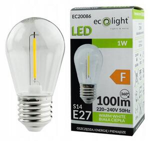 ECOLIGHT LED žiarovka E27 - S14 - 1W - 100lm - teplá biela