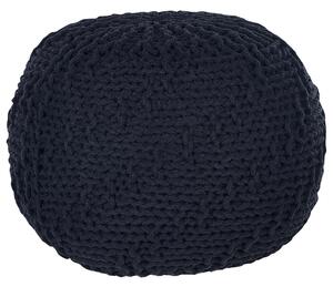 Taburetka čierna bavlna 50 x 35 cm okrúhly tvar pletená výplň z EPS guľôčok podnožka puf moderný štýl obývačka spálňa
