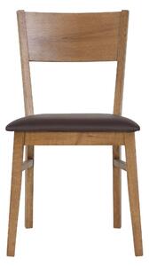 Dubová lakovaná stolička Mika rustik s hnedou koženkou