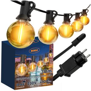 BERGE Záhradná girlanda 30m - 100x LED žiarovka G40 230V