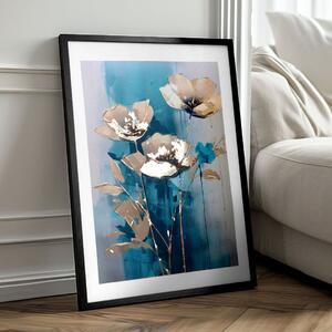 Plagát na stenu s EXTRA efektom - Teal Flowers - 40x60 cm