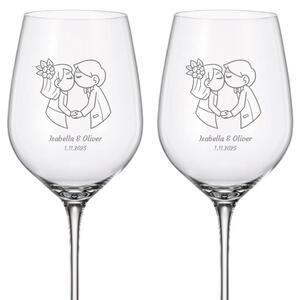 Dekorant Svadobné poháre na biele víno ZAMILOVANÍ NOVOMANŽELIA 480 ml 2KS