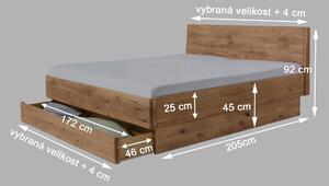 Dubová masívna posteľ Monte 180 x200cm (výber viac veľkostí)