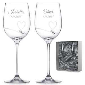 Dekorant Svadobné poháre na biele víno Romance simple s kamienkami Swarovski v prémiovom saténovom balení 330 ml 2KS
