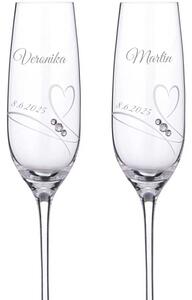 Dekorant Svadobné poháre na šampanské Romance s kamienkami Swarovski 200ml 2KS