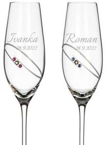Dekorant Svadobné poháre na šampanské Diamond Ring s krystaly Swarovski v prémiovom saténovom balení 210 ml 2KS
