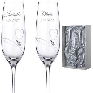 Dekorant Svadobné poháre na šampanské Romance simple s kamienkami Swarovski v prémiovom saténovom balení 200 ml 2KS