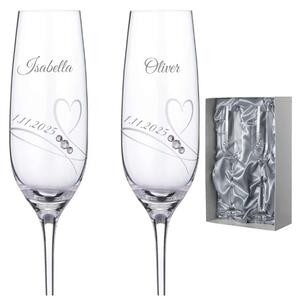 Dekorant Svadobné poháre na šampanské Romance s kamienkami Swarovski v prémiovom saténovom balení 200 ml 2KS