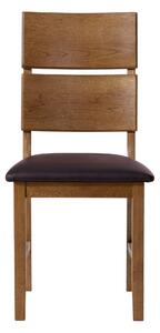 Masívna dubová rustikálna stolička Karla s hnedou koženkou