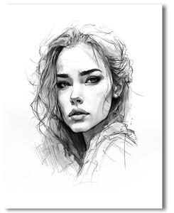 Čiernobiely portrét ženy s intenzívnym pohľadom – moderná kresba 30x40cm