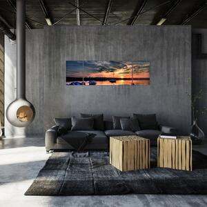 Západ slnka v prístave - obraz na stenu (Obraz 170x50cm)
