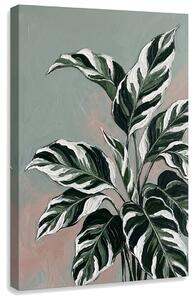 Obraz s listami tropickej rastliny na plátne – s ručne maľovanými detailmi - 40x60 cm
