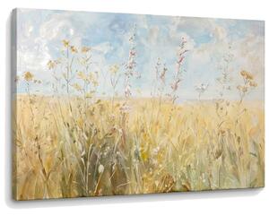Obraz letná lúka s divými kvetmi na plátne – s ručne maľovanými detailmi - 60x40 cm