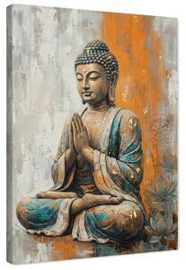 Obraz Budhu v meditačnej póze na plátne – s ručne maľovanými detailmi - 40x60 cm