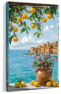 Obraz výhľad na stredomorské pobrežie s citrónmi na plátne – s ručne maľovanými detailmi - 40x60 cm