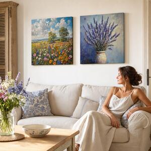 Set 2 obrazov Kvetinová harmónia — Letná lúka, Levanduľa - 2× 60×60 cm